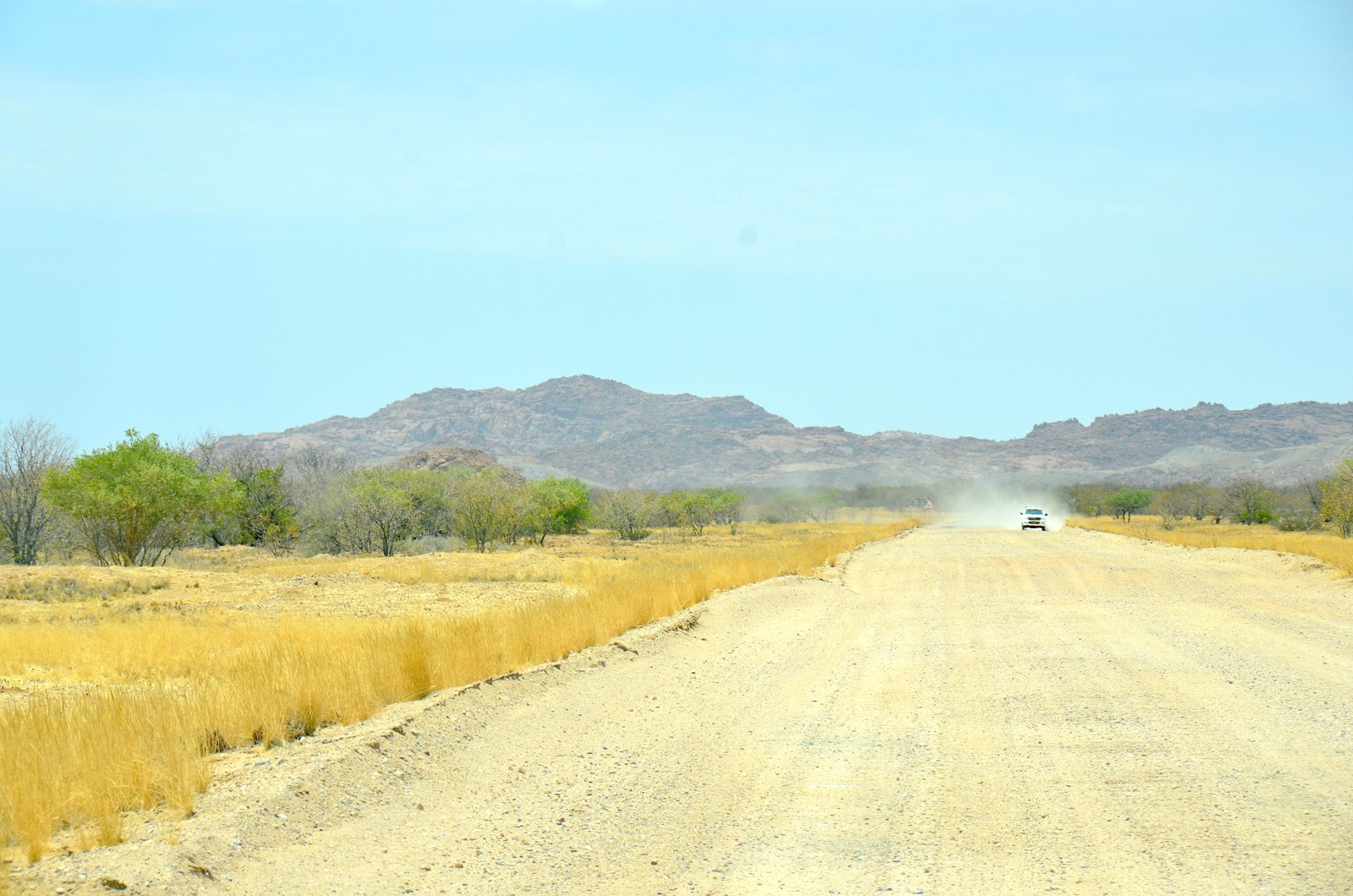 Gravel road in Namibia. Historic view; no claim about current road condition.