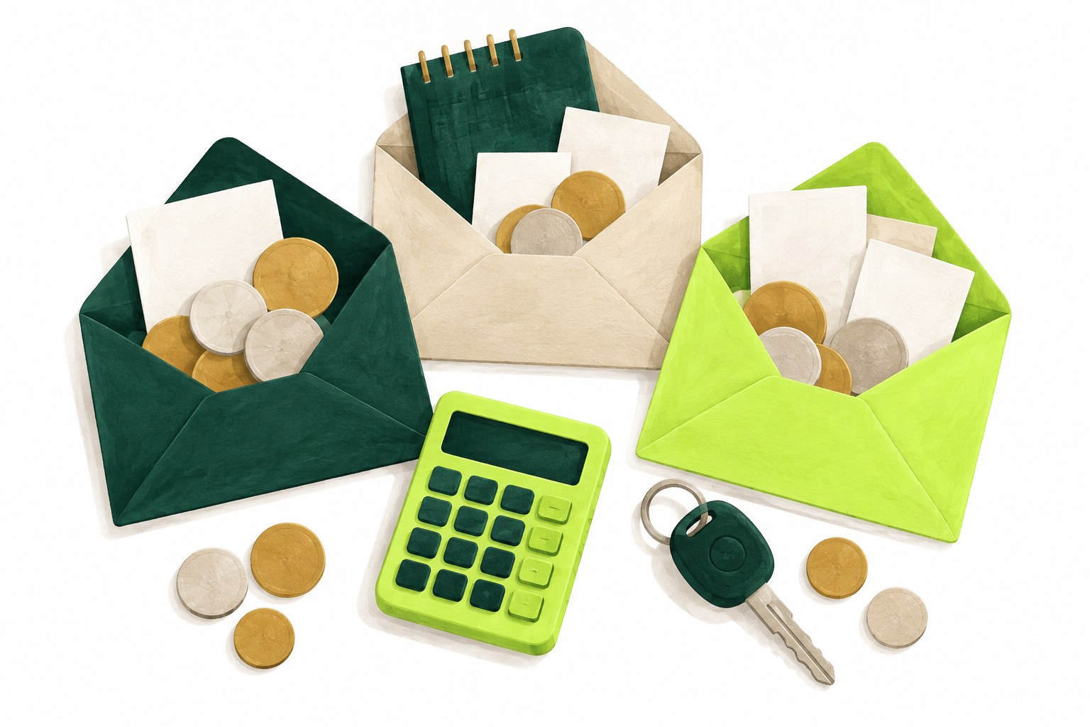 Illustration: organising travel spending into separate envelopes.