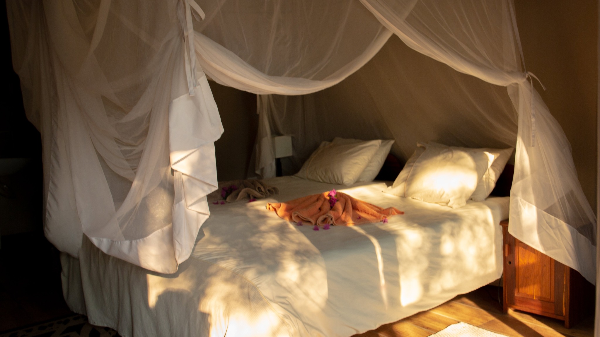 Double room with mosquito-netted bed