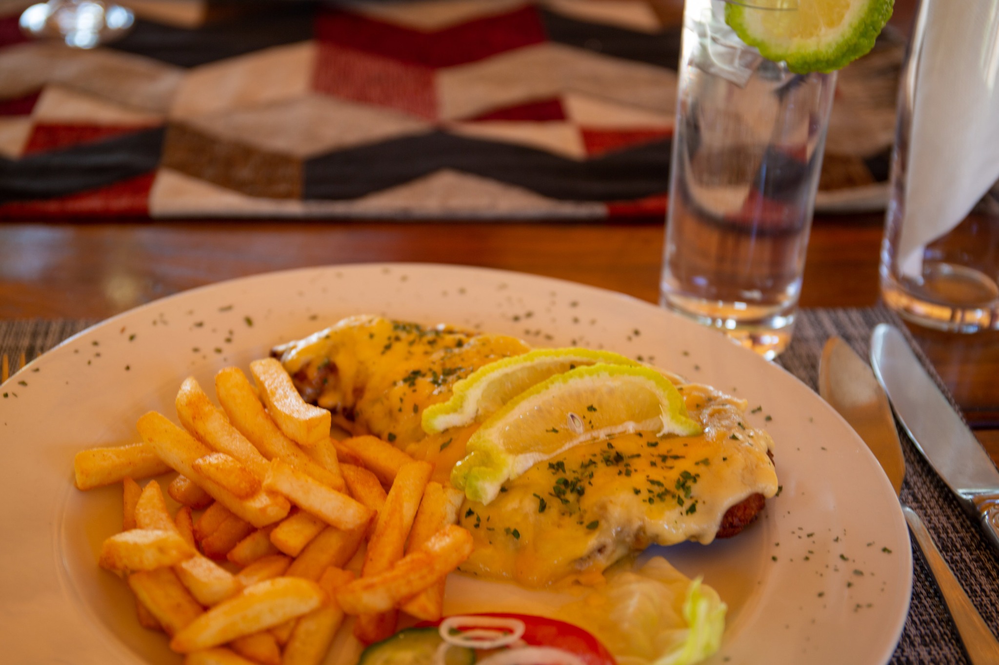 Fish and chips served at the lodge