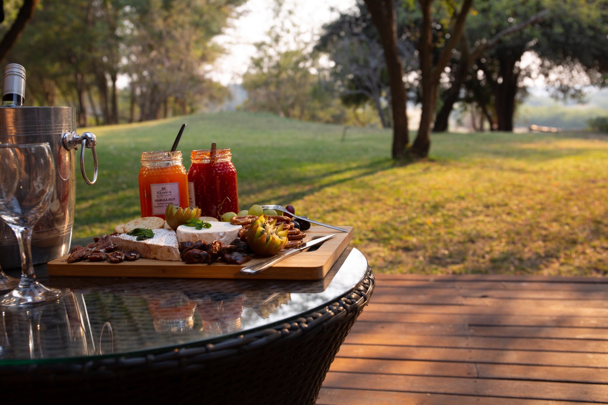 Meal served outdoors on the lodge deck
