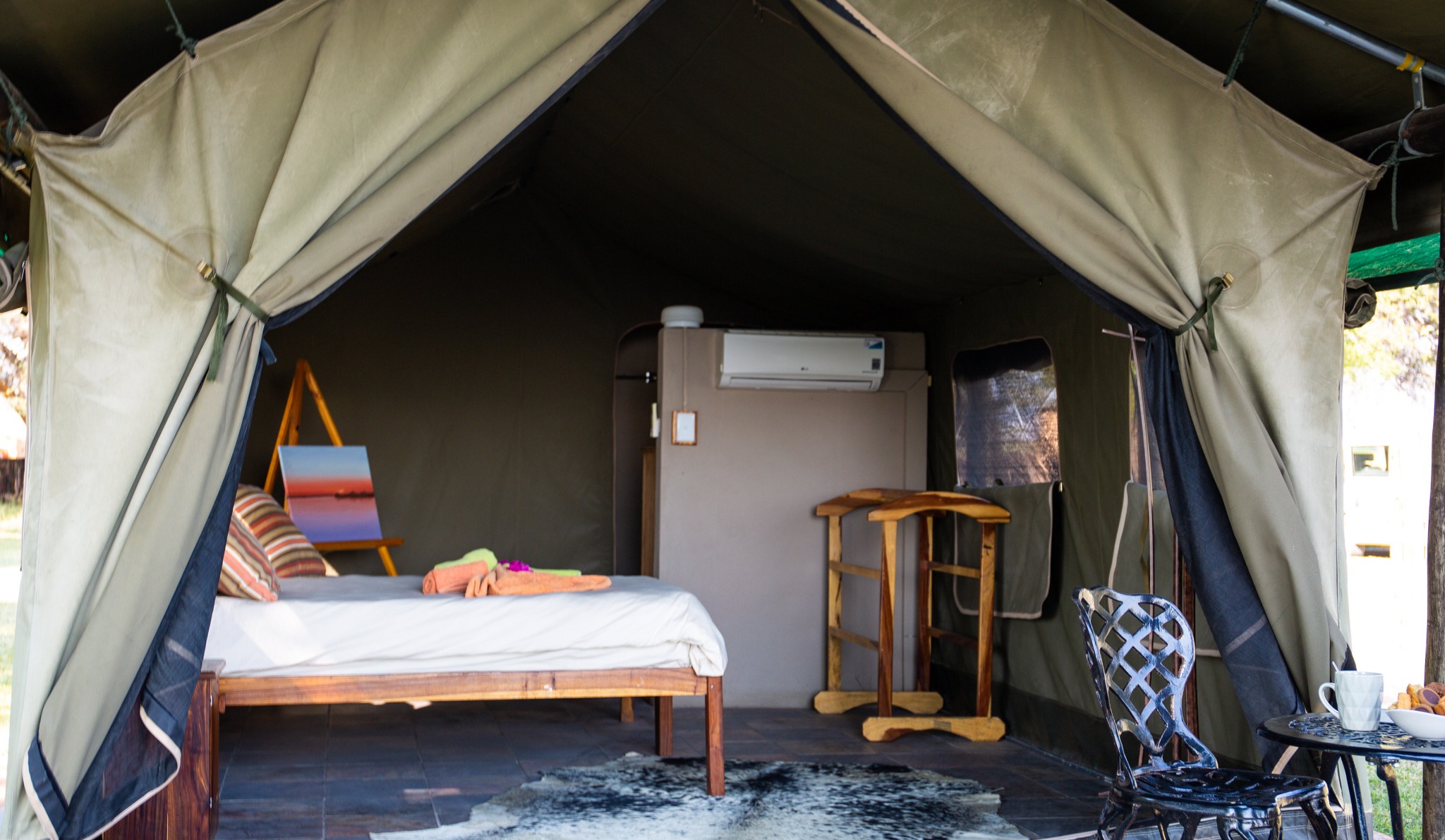 Furnished interior of a Meru safari tent